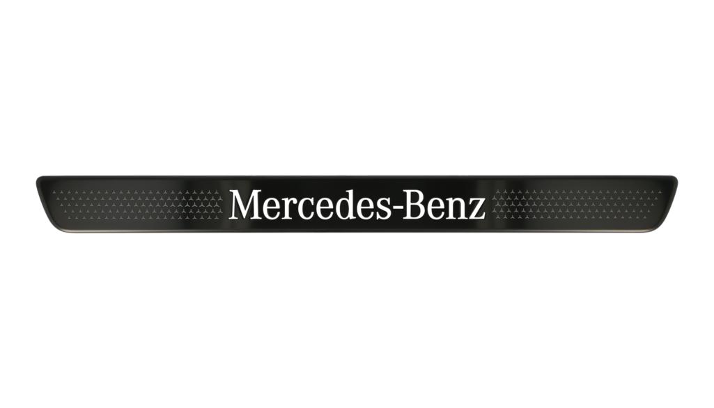 Wechselcover für beleuchtete Einstiegsleiste, Mercedes-Benz, vorne, 2-fach, mit Mercedes-Benz Pattern Edelstahl, schwarz / weiß