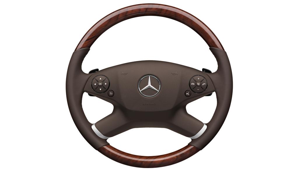 Wood/leather steering wheel, with steering wheel shift paddles (wood,  almond beige [E-Class]), Interior refinements, Comfort
