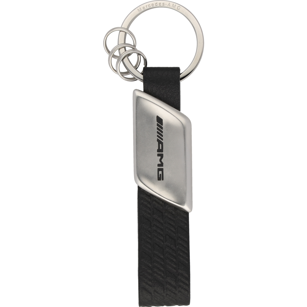 AMG Schlüsselanhänger (schwarz / silberfarben, Edelstahl / italienisches  Apfelleder (vegan)), Schlüsselanhänger, Accessoires