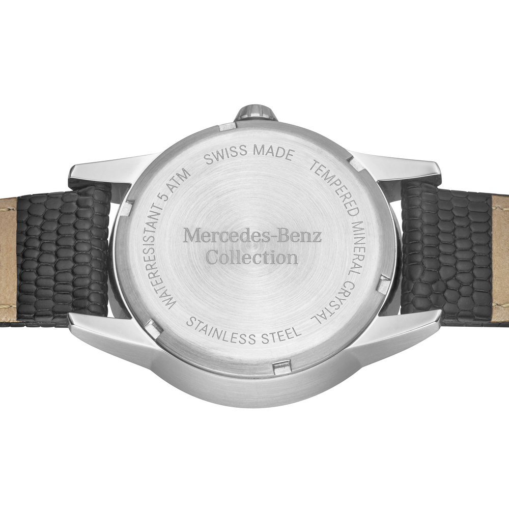 Mercedes Benz Luxusuhr Armbanduhr Damen, Glamour silberfarben / schwarz,  Edelstahl / Kalbsleder, B66041922
