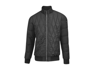 Men's AMG quilted jacket. Black. 100% polyamide, high-quality padding by DuPont™: Diamond stitching in front and back sections in the style of the AMG car seat. High-closing collar. Various pockets. Collar, seam and cuffs with single rib. Slim fit. AMG logo on imitation leather badge on left sleeve. Sizes S-XXL.