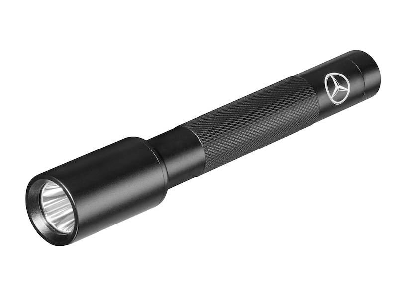 LED torch, small Black. Aluminium. 80 lumen. Run-time of approx. 10 hours. Beam range of up to 150 m. Length approx. 16 cm.