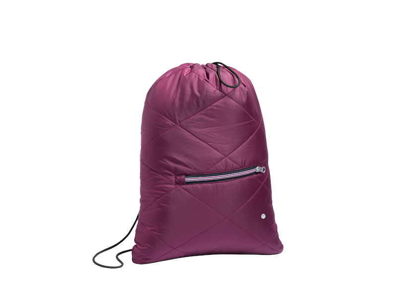 Pouch rucksack. Plum. Nylon. Fashionable quilting. Zipped outside pocket. Dimensions approx. 35 x 1 x 44 cm.