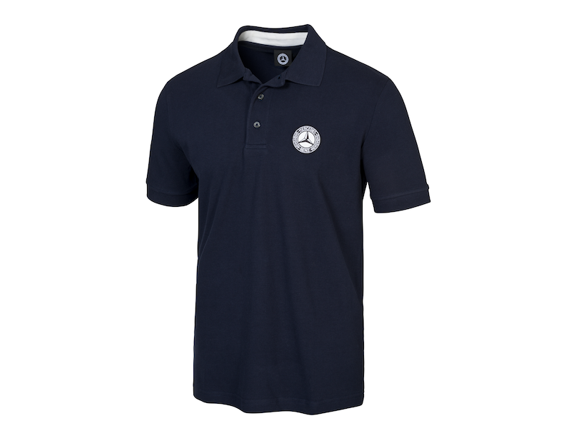 Men's polo shirt. Navy. Neck tape and inside of collar in off-white. 100% cotton piqué. Sizes S-XXL.